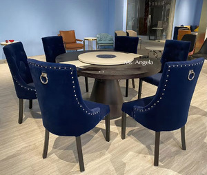 Sedie da Pranzo Moderne Economiche in Velluto <span class=keywords><strong>Blu</strong></span> Scuro con Schienale Anello Trapuntato e Bottoni - Product Image 1