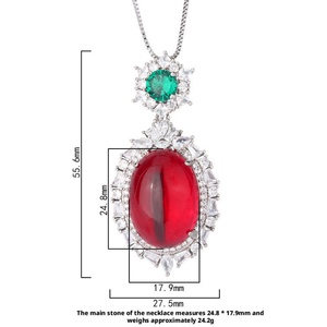 Fashion Jewelry Eco-friendly <b>Copper</b> Silver Plated Oval Cut 18*25mm Red Zircon Spinning Pendant Necklace for Refined Daily Wear - Product Image 2