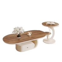 Table basse élégante en bois grainé style crème haut de gamme pour salon, idéale pour petit appartement, avec rangement intégré, à placer près du canapé
