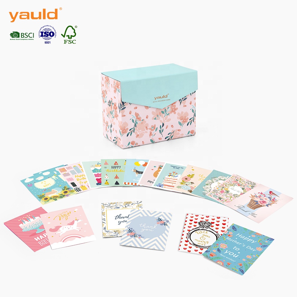 60 Luxury Designs Boxed Custom All Occasion Greeting Cards with Printing Assortment Organizer Set Wholesalers