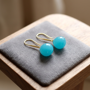 Aqua Chalcedony Teardrop <b>Earring</b> Gold Plated Dangle Drop <b>Earrings</b> for Women Handmade Brass <b>Earring</b> Gemstone Jewelry Trendy Style - Product Image 3