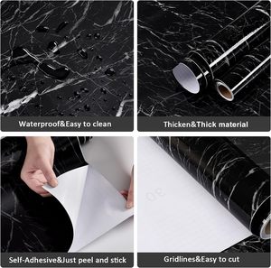 ORON Wallpaper Dinding Motif Marmer PVC Anti Air Modern Warna Hitam Perekat Sendiri Laris untuk Dekorasi Dapur dan Rumah - Product Image 6