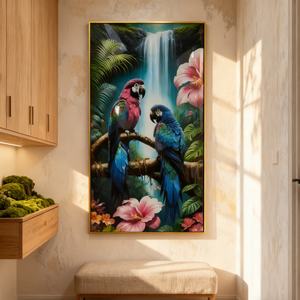 Pintura Decorativa Personalizada para Entrada, Pintura Moderna de Animales, Loros, Arte de Pared para Sala de Estar, Pintura de Porcelana de Cristal con LED - Product Image 4