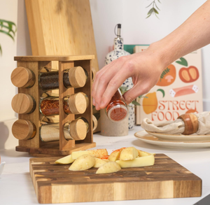 Torre Girevole Ecologica in Legno di Acacia per Spezie, Porta Barattoli in Vetro <span class=keywords><strong>Rotante</strong></span> per Erbe e Condimenti da Cucina - Product Image 4