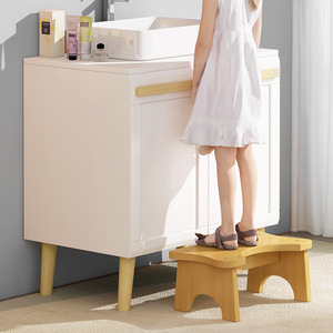 Tabouret de toilette en bois massif, repose-pieds ergonomique pour personnes âgées et enfants, couleur bois marron, taille conventionnelle - Product Image 2