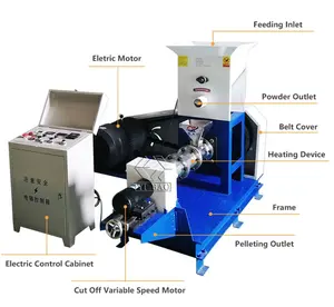 Small animal floating fish feed pellet making extruder machine
