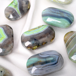 Venta al por mayor de piedras de ágata verde ovaladas con banda, piedras de ágata para recuerdo - Product Image 4