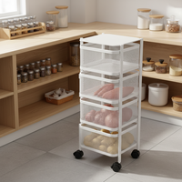 Étagère de rangement de cuisine rotative à 4 niveaux, en métal, avec paniers carrés en treillis, chariot à roulettes pour fruits et légumes, pour garde-manger