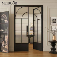 Puerta Arqueada Principal de Entrada Exterior Francesa Meidoor, Puerta Arqueada de Vidrio Moderna, Aislamiento Interior y Exterior, Puertas de Aluminio Negras
