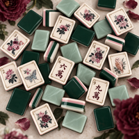 Nouvel ensemble de tuiles de mahjong américaines Bloom Table Luxury Vintage Fig and Rose, 160 tuiles, en acrylique premium gravé, motif botanique vert