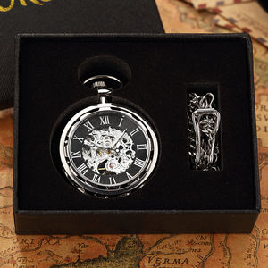 <span class=keywords><strong>Montre</strong></span> de poche mécanique squelette steampunk <span class=keywords><strong>argent</strong></span>ée <span class=keywords><strong>à</strong></span> cadran ouvert pour <span class=keywords><strong>homme</strong></span> avec chaîne – Le cadeau idéal - Product Image 5