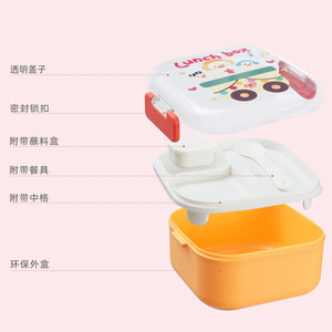 Cartoon Pattern Children Lunch <b>Box</b> Plastic Airtight Bento With Spoon And Sauce Container For Elementary Students - Product Image 4