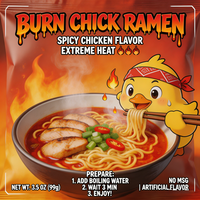 Nouilles Udon Instantanées Extra Piquantes Vegan Friendly Burn Chick Ramen, à base de blé dur, cuites, faibles en sodium