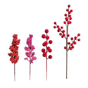 Bouquet de baies rouges artificielles 30 cm en plastique moulé par injection pour fêtes, mariages, décoration intérieure et accessoires de bricolage - Product Image 1