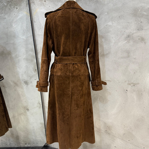 Abrigo Largo de Gamuza Marrón Oscuro con Doble Botonadura y Cinturón para <span class=keywords><strong>Mujer</strong></span>, Chaqueta de Cuero Genuino - Product Image 2