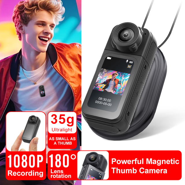 Mini Real Time Monitoring Vlogging Recorder 1080p hd FPV& TPV Shooting Recorder Magnetic Thumb Wearable Sport Camera