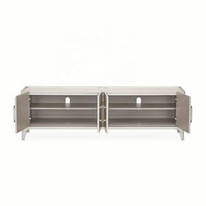 Commode moderne personnalisée Armoire multimédia élégante avec façades grises texturées avec dessus en marbre élégant Garniture en <span class=keywords><strong>platine</strong></span> Unité de divertissement - Product Image 4