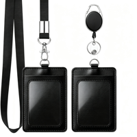 Porte-badge multi-emplacements en cuir PU avec blocage RFID, cordon rétractable en PVC de courte longueur, étui de protection avec logo personnalisé