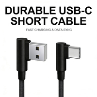 Kabel Pengisian Daya Pendek USB ke USB C Sudut Kanan 90 Derajat 30cm 3A Bentuk L Portabel untuk Ponsel