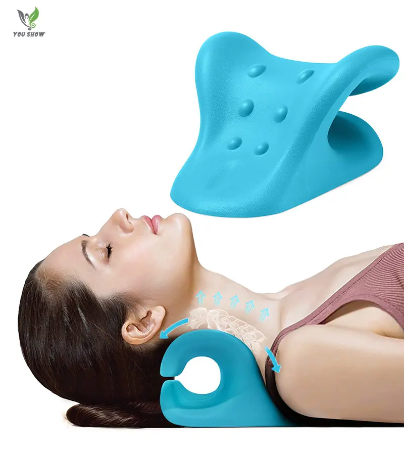 Camilla de cuello para alivio del dolor TMJ, alineación del cuello con diseño de masaje de acupresión, almohada para dolor de cuello, dispositivo de tracción Cervical