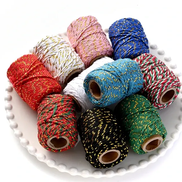 Fábrica al por mayor 2mm oro alambre algodón DIY Material Color tejido marca cuerda regalo envoltura cuerda de algodón