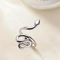 Bague Serpent Ouverte Ajustable en Acier Inoxydable, Style Punk Gothique, Noir Argenté, Anti-ternissement, Bijou Unisexe Tendance