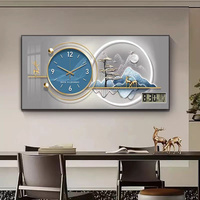 Horloge murale silencieuse moderne de luxe avec affichage de la date, impression sur toile effet cristal, pour salon, salle à manger, chambre à coucher