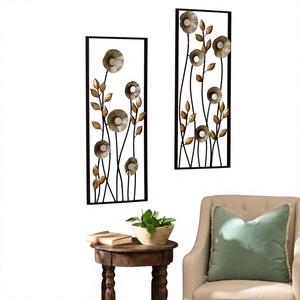 Sculpture murale florale moderne en métal, 2 pièces, très demandée, décoration dorée en forme de fleurs et de feuilles pour salon - Product Image 1