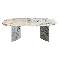 Table à manger ovale de luxe italienne, table à manger moderne minimaliste avec base en pierre pleine pour la maison, la villa, la salle à manger
