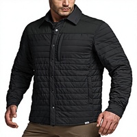 Blouson Bomber matelassé coupe-vent pour homme, noir, avec boutons-pression, coutures baffle, poche poitrine zippée, léger et isolé, OEM ODM