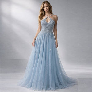 فستان سهرة أنيق وردي لامع MB40317-2 مع صدرية بفتحة على شكل قفل مزين بالكريستال وذيل طويل منسدل لحفلات التخرج والمناسبات - Product Image 1