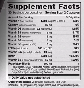 Capsules de biotine antioxydante de qualité supérieure OEM/ODM <span class=keywords><strong>pour</strong></span> les soins des cheveux, de <span class=keywords><strong>la</strong></span> <span class=keywords><strong>peau</strong></span> et des ongles - Complément alimentaire à base de plantes avec dose personnalisable - Product Image 4
