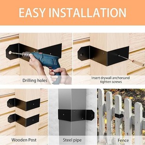Supports de poteaux de clôture réglables en acier noir avec attaches de <span class=keywords><strong>poteau</strong></span> à sangle, épaisseur 5 mm, revêtement poudré pour poteaux décoratifs extérieurs - Product Image 5
