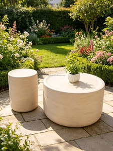 Table en résine texturée en forme <span class=keywords><strong>de</strong></span> galet arrondi, <span class=keywords><strong>beige</strong></span> mat, pour projets d'aménagement extérieur, <span class=keywords><strong>de</strong></span> <span class=keywords><strong>jardin</strong></span> et <span class=keywords><strong>de</strong></span> villa - Product Image 2