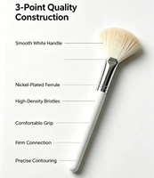 Pinceau éventail en poils de chèvre naturels super doux et moelleux, marque privée, pour fard à joues, poudre, maquillage du visage, kit d'outils cosmétiques