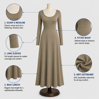 Robe longue en laine mérinos premium opaque 320 GSM, col rond, coupe trapèze, douce et élégante, manches longues, pour femme, hiver, personnalisable avec logo OEM