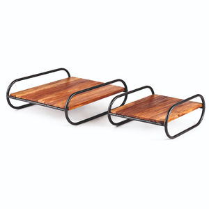 Ensemble de 2 supports à gâteau ronds en bois écologiques de qualité supérieure avec pieds en métal industriels - Product Image 4