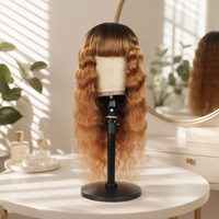 Perruque en cheveux humains bruns ombrés, ondulée profonde, fabriquée à la machine, avec frange complète, sans colle, sans dentelle, pour femme