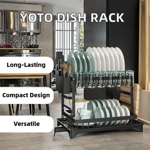 Двухуровневая металлическая сушилка для посуды, экологичная, съемная, для раковины, с поддоном для нарезки и подставкой для чашек - Product Image 2
