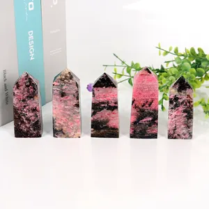 Wholesale Natural Crystals Tower Healing Stones Crafts Dark Rhodonite Point.