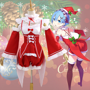 Re Zero Ram Rem Christmas Costume Cosplay Outfit Red Set With Socks And Garters For Anime Role Playing - Product Image 1