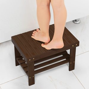 Bathroom storage <b>stool</b>, double-layer <b>bamboo</b> bench with storage compartments, shoe rack, and entryway door storage. - Product Image 2