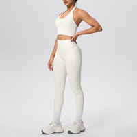 Ensemble de sport 2 pièces pour femme : Leggings taille haute et brassière de sport antichoc respirante grande taille avec poches