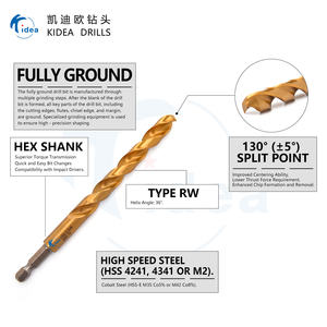 <span class=keywords><strong>Foret</strong></span> hélicoïdal <span class=keywords><strong>HSS</strong></span> KIDEA <span class=keywords><strong>Cobalt</strong></span> 5% M35 avec revêtement en <span class=keywords><strong>titane</strong></span>, pointe fendue à 135 degrés, type N, coupe à droite, 0,5-20 mm - Product Image 2