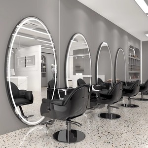 Espejo de Pared Ovalado Moderno para Peluquería, Dorado y Plateado, de Una Sola Cara, con Lámpara LED, para Salón de Belleza - Product Image 2