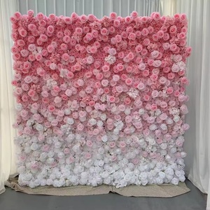 HI-FW049คลาสสิกการไล่ระดับสีงานแต่งงานพื้นหลังแบบไล่ระดับสีด้านบนด้านล่างใช้ดอกกุหลาบเทียมสีแดงไล่ระดับลายดอกไม้8x8ฉากหลัง3D บลัชออนกุหลาบ - Product Image 1