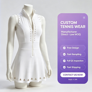 Abito da tennis/golf da donna senza maniche con zip, collo alto, cut-out posteriore, plissettato, con pantaloncini anti-esposizione integrati (skort) - Product Image 2