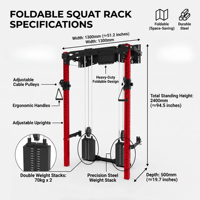 Appareil d'entraînement fonctionnel mural pliable avec blocs de poids intégrés, rack à squats pliable et système de poulies à double câble croisé