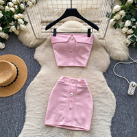 Ensemble 2 pièces Y2K tendance pour femme : haut bustier sans bretelles à motif pied-de-poule et mini-jupe moulante