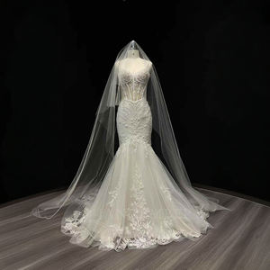 Robes de mariée sirène ajustées NT38 Exclusive Bonding Sweetheart avec appliques florales en dentelle et cristaux, traîne chapelle - Product Image 1